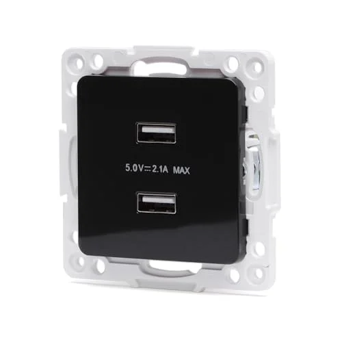 Adapterdel för 2 USB uttag i tysk och fransk stil, svart färg. Perfekt att ansluta dina elektroniska enheter effektivt modernt. Förbättra din anslutning idag! 8447343243510