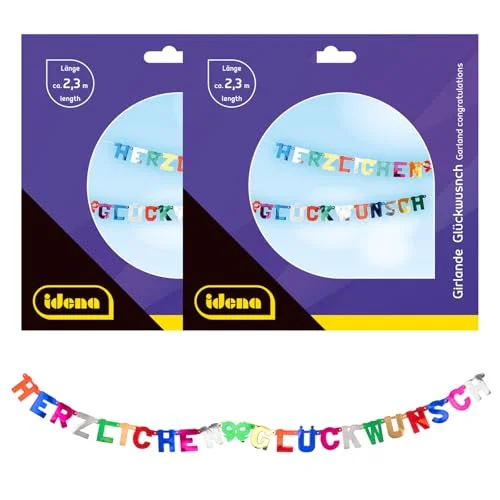 Idena 90118 Grattis girlang, 2 stycken, födelsedagsdekoration, barnfödelsedag 4064997901180