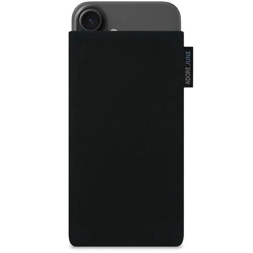 Adore June Classic Svart Smartphonefodral kompatibelt med iPhone 16 Plus 2024 Mobiltelefonfodral av slitstarkt Cordura Tyg Dsplayrengöringseffekt, Tillverkat i Europa 4260764581269