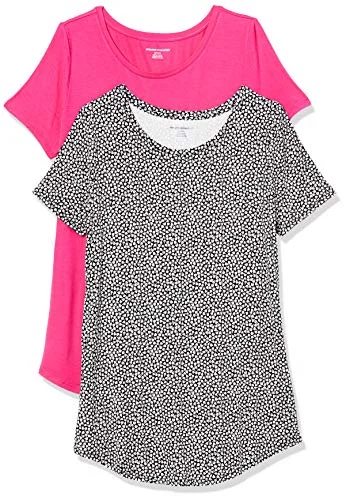 Amazon Essentials dam kortärmad scoopneck tunika, förpackning med 2, svarta tulpaner/ljusrosa, XX Large 195111899817