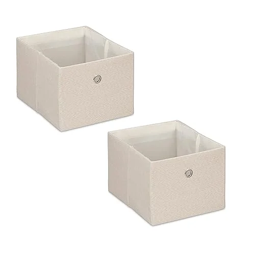 Relaxdays Förvaringsbox, liten förvaringslåda av tyg, uppsättning 2, HBT: 16 x 20,5 25 cm, vikbar hyllkorg, beige, pack 4052025976927