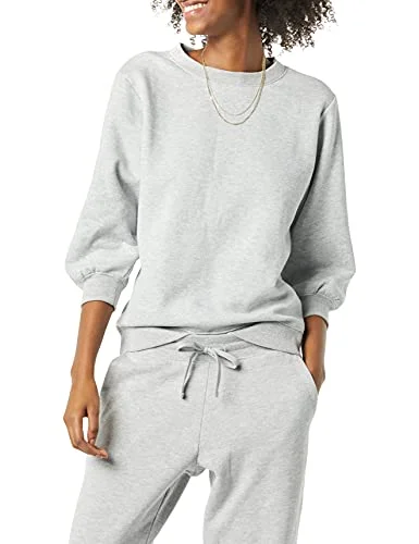 Amazon Essentials dam fransk frotté fleece ärm detalj rund hals tröja, grå ljung, liten 195111707723