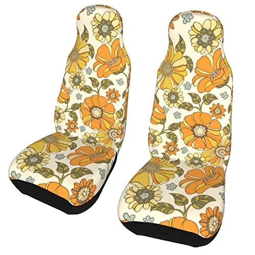 456 2 st bilstolar färgglada retro 70-tals blomma biltillbehör vattentätt sätesskydd universell passform bilsätesskydd för de flesta bilar, lastbilar, 52 x 138 cm 3493358111196