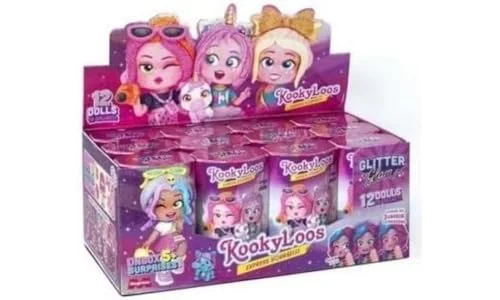 KOOKYLOOS Glitter Glam Series Komplett samling av 12 KookyLoos. Överraskningsdocka samlarobjekt med modeaccessoarer, kläder, skor och leksaker 3 roliga uttryck. dockor ingår 8431618026564