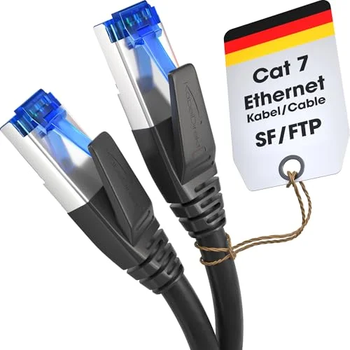 KabelDirekt Ethernet CAT7 kabel med trippelskärmning, internet/LAN 20m (Nätverkskabel, 10Gbps för maximal fiberhastighet, konstruerad att vara bruddsäker, PS5/Xbox/Gaming, RJ45, svart) 4260414846489
