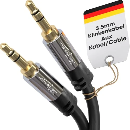 KabelDirekt stereouttagskabel, Aux sladd och ljudkabel 3,5mm (obrytbar bra för iPhones, iPads, hörlurar, smarttelefoner, Notebooks, MP3 spelare, bilar andra enheter) 10m svart 797698090597