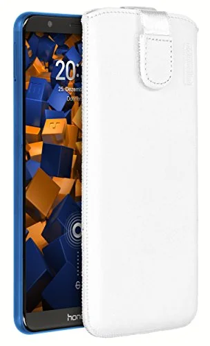 mumbi äkta läderfodral kompatibel med Honor 7X skal läder väska Case Wallet, vit 4251077288136