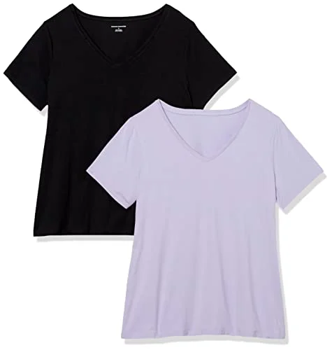 Amazon Essentials dam klassisk passform kortärmad v ringad t shirt, paket med 2, svart/lavendel, 1X 196433128210
