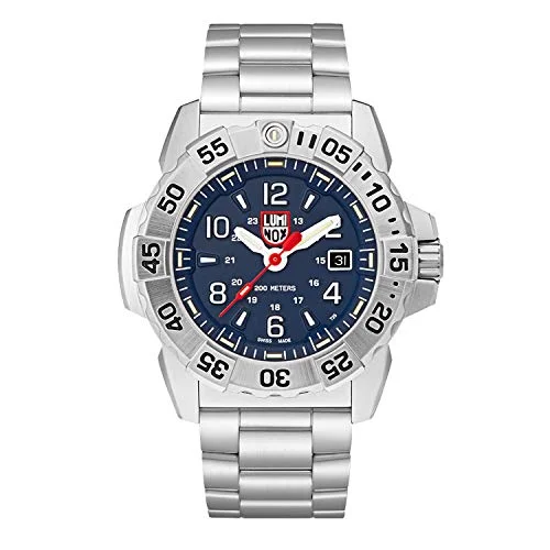 Luminox Navy Seal Steel XS.3254 herrklocka 45 mm militärklocka i silver/blå datumfunktion 200 m vattentålig safirglas, SILVER, 45mm, armband 7630040965316