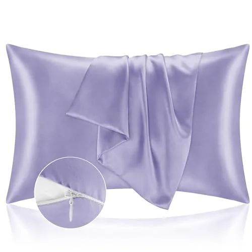 50 x 70 örngott i satin silkeslent skyddar hud och hår OEKO TEX Supermjuk hypoallergen 2 delat med dragkedja lila 6923610110331