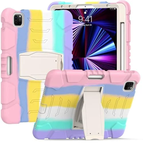 Hitta med stöd för Samsung Tab A7 2020 T500 T505, hållbar, hybrid, chockerande, resistent, tre lager, silikonskydd barnsurfplatta (färgat pulver) 755985008793