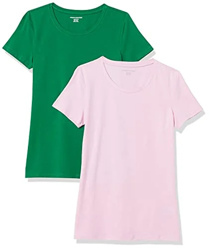 Amazon Essentials dam klassisk passform kortärmad rund hals t-shirt, paket med 2, grön/ljusrosa, XX-Large 195111450070