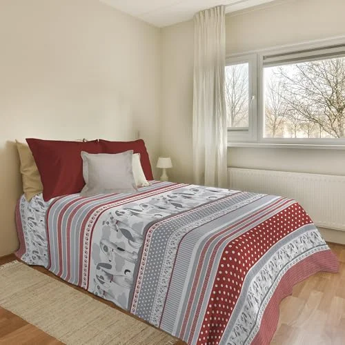 PENSIERI DELICATI Överkast 170 x 280 cm, enkelhandduk i 100% bomull, perfekt som heminredning, överkast för 1 säng, röd, tillverkad Italien 8055267618613