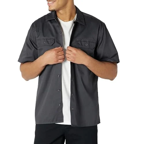 Amazon Essentials Men's Kortärmad fläck och rynkbeständig arbetsskjorta, Grå, S 193548660482