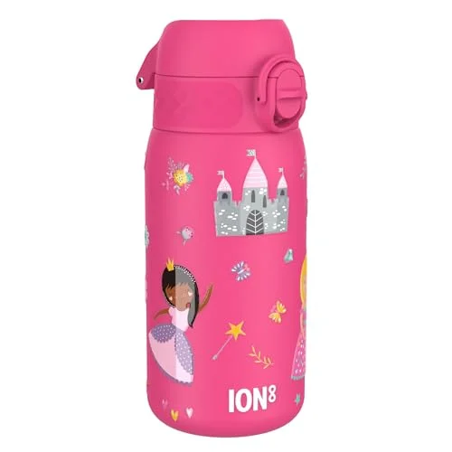 ION8 Vattenflaska Termos Stål, 320 ml/11 oz, Läcksäker, Lätt att Öppna, Säkert Lås, Diskmaskinssäker, Bärhandtag, Hygieniskt Lock, Drickflaska Metall, Hållbar, Rostfritt Relieftryck, Prinsessa 619098091892