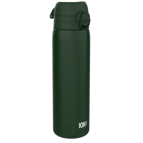 ION8 Lätt Stål Vattenflaska, 600 ml/20 oz, Oisolerad, Läcksäker, att Öppna, Säkert Lås, Diskmaskinssäker, Hygieniskt Lock, Passar i Mugghållare, Bärhandtag, Hållbar, Mörkgrön 619098088977
