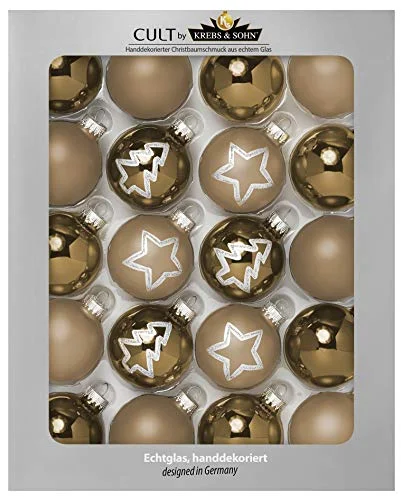 KREBS & SOHN Heitmann Deco 20er set Glas Christbaumkugeln Weihnachtsbaum Deko zum Aufhängen Weihnachtskugeln 5,7 cm Guld Sterne 4062196088190