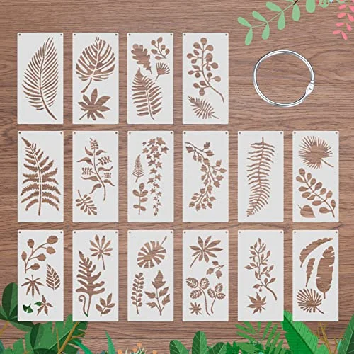 16 stycken blad stencil, målning återanvändbara bladmålning stenciler, vägg mallar, målningsmallar för trä dekoration 612789650101