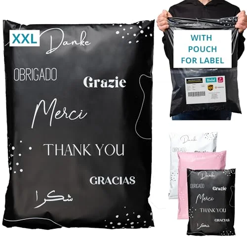 20 Vinted paketpaket med glid storlek XXL 60 x 45 cm 100% OPAK/ULTRA RESISTANT/Vattentät Fraktkuvert i plast Kläder & Kartong Postväska Tackväska 5065014735336