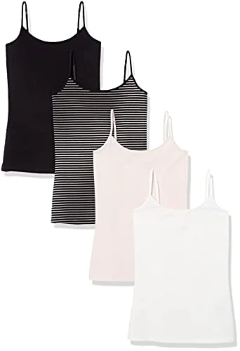 Amazon Essentials Women's Kamisol smal passform, Pack of 4, Blekrosa/Rand/Svart/Vit, XL 195111697017