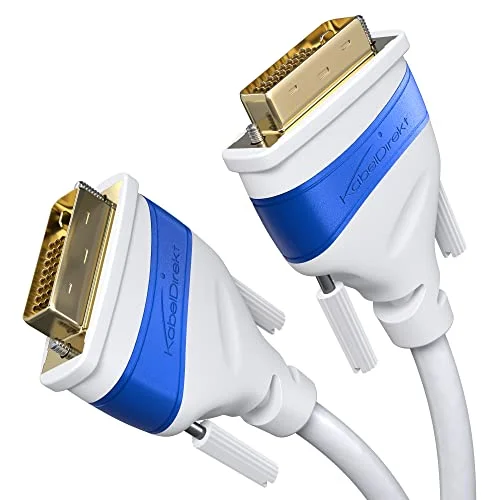 KabelDirekt Dual Link DVI kabel med ferritkärna för störningsfri signalöverföring 1 m Vit (digitalt D/24+1 monitor kabel, till DVI, 2560x1600 vid 60Hz eller Full HD/1080p) 4260538855381