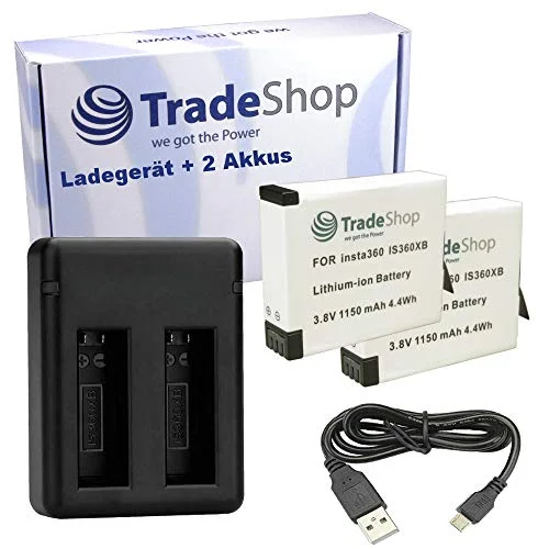 3 i 1 set: 2 X högpresterande Li Ion batteri IS360XB + dubbel laddare laddstation inklusive mikro USB kabel för Insta360 ONE kamera 4251682385749