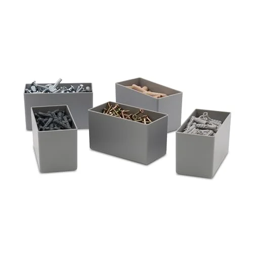 25 stycken insatslådor serie E63, färgsorterade, 5 färger och 4 storlekar, av polystyren, industrienorm, för lådor, sortimentlådor etc. (grå, 63/2 108 x 54 63 mm) 619843397248