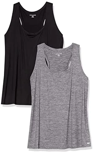 Amazon Essentials kvinnors Tech Stretch Racerback linne (finns i plusstorlek), paket med 2, svart/mörkgrå rymdfärg, XX Large 43475720561