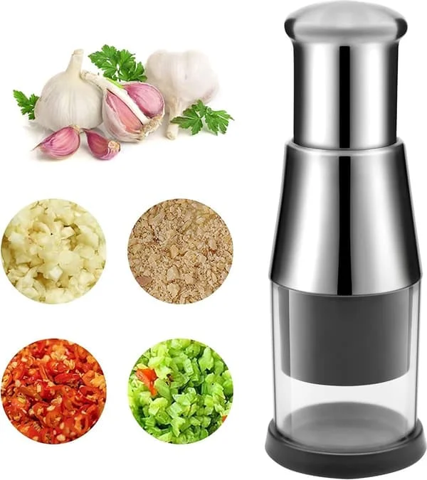 1 Professional Manual Stainless Steel Garlic Press - Multifunctional for Garlic, Onion, Ginger - Easy to Use - Silver HY-SC-081103462