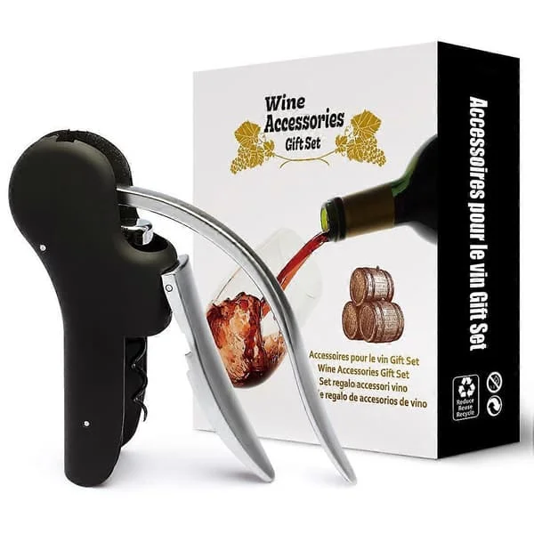 1-pack flasköppnare i zinklegering, högkvalitativ flasköppnare med spak, inbyggd folieskärare, svart 2618P682
