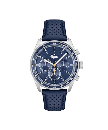 Lacoste kronograf kvartsur Boston kollektion för män med läder eller rostfritt stålarmband i länk nät, BLÅ, armband 7613272587242