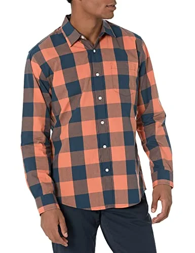 Amazon Essentials Men's Långärmad ledig poplinskjorta med normal passform, Marinblå Orange Buffel, M 193548347901