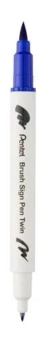 Pentel Brush Sign Pen Twin SESW30C fiberpenna, 2 borstliknande spetsar, blå (1 stycken) 4711577071916