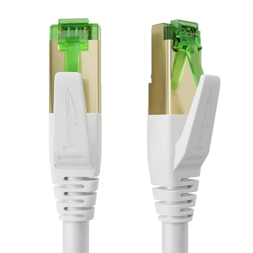 KabelDirekt Ethernet CAT7 kabel med trippelskärmning, internet/LAN 3m (Nätverkskabel, 10Gbit/s för maximal fiberhastighet, konstruerad att vara bruddsäker, PS5/Xbox/Gaming, RJ45, vit) 4260538855626