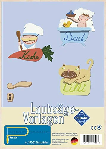 Pebaro lövsågsmall av plywood motiv dörrskylt I, trä, DIN A4 4006094375556