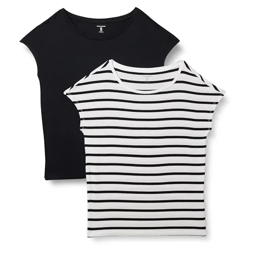Amazon Essentials dam jersey standard fit kortärmad båthals t shirt, paket med 2, svart/vit fransk rand, XX Large 197153028118