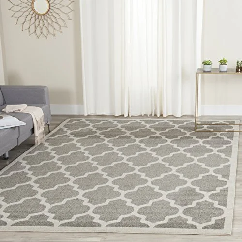Safavieh Trellis inomhus/utomhus vävd rektangel områdesmatta, Amherst kollektion, AMT420, i mörkgrå/beige, 91 x 152 cm för trädgård, uteplats eller valfritt utomhusutrymme 683726905974