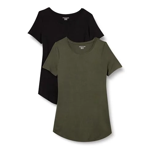 Amazon Essentials dam kortärmad scoopneck tunika, pack med 2, svart/oliv, X Large 196433133542