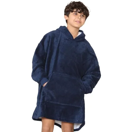 A2Z 4 Kids Ultra Mjuk Överdimensionerad Luvtröja Snuggle Med Plysch Sherpa Skinna 958 Navy 11 14 5059151303589