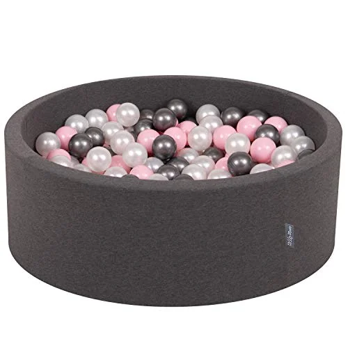 KiddyMoon 90 x 30 cm/300 bollar 3 cm baby lekbad med färgglada rund Made in EU, mörkgrå: pärla/rosa/silver 5902687418138