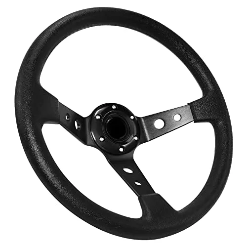 Acclcors Universal racingratt, drift ratt, spelratt 13,6 tum 6 bolts grip vinyl läder djup disk med horn knapp för racing/rally/motorsport/bilsimulering (svart) 6974467615890