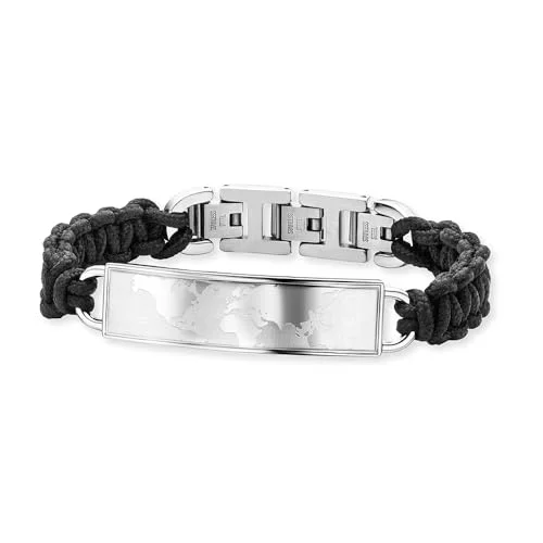 Save Brave Polyesterarmband Worldmap Welt aus Edelstahl und Polyester in schwarz silber Länge: 18,5 cm + 3 verlängerbar inkl. Schmuckverpackung 4260756383864