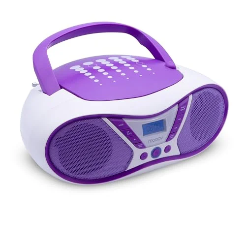 MOOOV Pop lila, bärbar CD spelare, R/CD RW/MP3 uppspelning, FM radio, USB port, 6W stereoljud, ergonomiskt handtag, nätverk eller batterier 477404 3420744774048