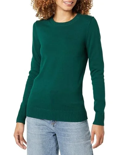 Amazon Essentials dam 100% bomull rund hals tröja (finns i plusstorlek), mörkgrön, liten 196433508487
