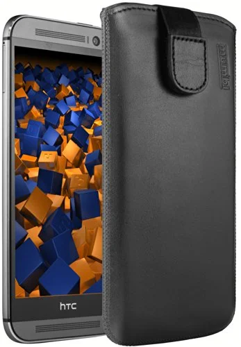 mumbi äkta läderfodral kompatibel med HTC One M8/M8s skal läder väska Case Wallet, svart 4251077210618