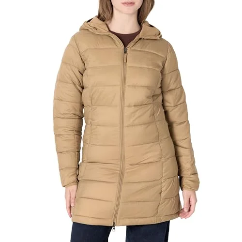 Amazon Essentials lättvikt långärmad hel dragkedja vattentålig packbar pufferjacka med huva, Camel, XL 195111124254