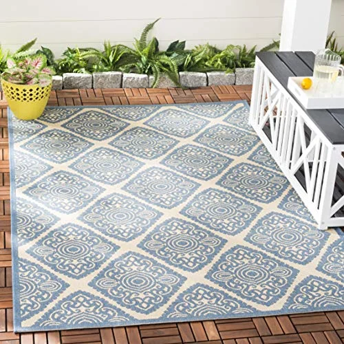 SAFAVIEH Multifunktionell inomhus/utomhus Golvmatta, vävd polypropylenmatta, grädde/blå, 120 x 180 cm 889048609860