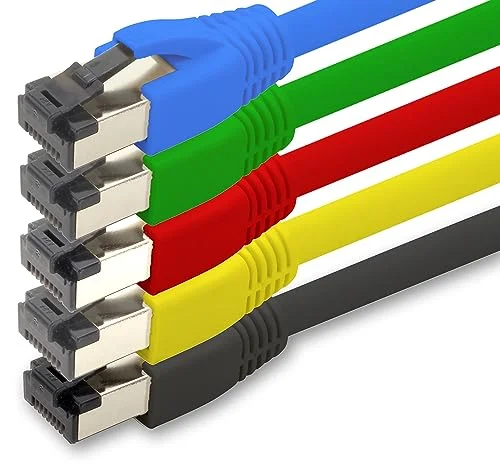 1aTTack.de 0,5 m katt 8 nätverkskabel CAT8 kabel färgset 5 stycken Cat.8 Lan 2000 Mhz 40 Gbit s 40GBase T Poe+ patchkabel Ethernet LSZH x meter 4250344820161