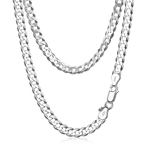 Amberta Äkta 925 Sterling Silver Kubansk Kedja Halsband för Män, Italiensk Miami Chunky Tjock Curb Länk Gåva: 5 mm Män 55 cm 5055806917514