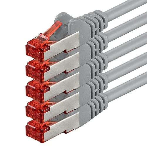 1aTTack.de 5 x 3 meter Cat 6 nätverkskabel patchkabel Cat6 RJ45 SFTP grå 4250344820871
